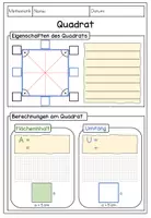 Vorschau - Arbeitsblätter - Merkblatt Quadrat: Eigenschaften, Flächeninhalt und Umfang berechnen - Seite 2