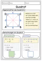 Vorschau - Arbeitsblätter - Merkblatt Quadrat: Eigenschaften, Flächeninhalt und Umfang berechnen - Seite 1