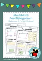 Vorschau - Arbeitsblätter - Merkblatt Parallelogramm: Eigenschaften, Flächeninhalt und Umfang berechnen - Deckblatt