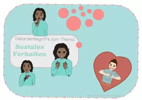 Vorschau - Bildkarten - Cliparts und Begriffe zum sozialen Verhalten - Gebärdensprache - Deckblatt
