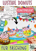 Vorschau - Mal- und Bastelvorlagen - Lustige Donuts-Gesichter für Fasching/ Karneval-Kuntsprojekt - Deckblatt