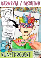 Vorschau - Mal- und Bastelvorlagen - Lustige Fasching-Masken Bastelvorlage / Kunstprojekt (6 versch. Masken!) - Deckblatt