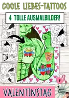 Vorschau - Mal- und Bastelvorlagen - Valentinstag: Coole Tattoos - 4 verschiedene Ausmalbilder - Deckblatt