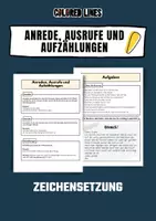 Vorschau - Arbeitsblätter - Anrede, Ausrufe und Aufzählungen (Zeichensetzung) - Deckblatt