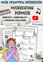 Vorschau - Arbeitsblätter - Musikrichtung: "POPMUSIK" - Arbeitsblatt + Challenge! / Musik fachfremd unterrichten - Deckblatt