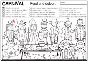 Vorschau - Arbeitsblätter - IT'S CARNIVAL - Read and Colour (2-fach differenziert) - Seite 1