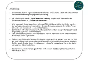 Vorschau - Arbeitsblätter - Klettaufgaben: Jahreszeiten und Kleidung - Seite 1