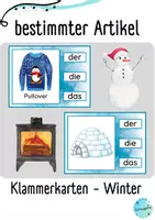 Vorschau - Stationenlernen - bestimmte Artikel: Klammerkarten (Winter) - Deckblatt