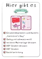 Vorschau - Mal- und Bastelvorlagen - ❤️ Valentinstag 🦄 Unicorn DIY Kärtchen basteln und verschenken | Valentine's Day - Seite 1