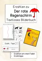 Vorschau - Arbeitsblätter - Erzählen zum textlosen Bilderbuch Der rote Regenschirm - Deckblatt