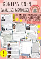 Vorschau - Unterrichtsreihen - Evangelisch Katholisch Kirche Reformation Martin Luther Unterrichtsmaterial Religion Klasse 5–8 Stationsarbeit Arbeitsblätter Konfession mit Lösungen - Deckblatt