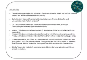 Vorschau - Fördermaterial/Inklusion - Klettaufgaben: Lebensmittel nach Farben zuordnen - Seite 1