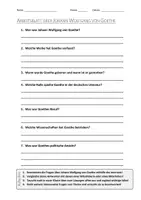 Vorschau - Arbeitsblätter - AB mit Fragen zum Thema "Johann Wolfgang von Goethe" + Lösungsblatt + Mindmap + Infografiken - Deckblatt