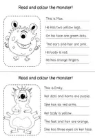 Vorschau - Arbeitsblätter - Body parts monster read and colour - Seite 3