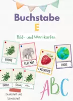Vorschau - Stationenlernen - Buchstabe E Bildkarten, Alphabetisierung, DaZ, Deutsch - Deckblatt