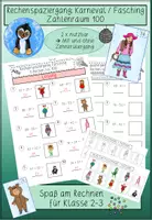 Vorschau - Arbeitsblätter - Rechenspaziergang Fasching Karneval, Zahlenraum 100, Addition, Subtraktion - Deckblatt