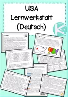 Vorschau - Arbeitsblätter - USA Lernwerkstatt (Deutsch) - Geld, Staaten, Größe, Präsidenten, Film - Deckblatt