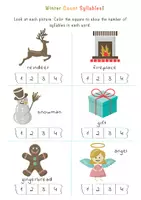 Vista previa - Hojas de trabajo - How Many Syllables? Winter Syllables Worksheets / ¿Cuántas sílabas? Hojas de trabajo de sílabas de invierno - página 1