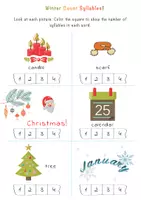 Vista previa - Hojas de trabajo - How Many Syllables? Winter Syllables Worksheets / ¿Cuántas sílabas? Hojas de trabajo de sílabas de invierno - página 2