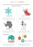 Vista previa - Hojas de trabajo - How Many Syllables? Winter Syllables Worksheets / ¿Cuántas sílabas? Hojas de trabajo de sílabas de invierno - página 3