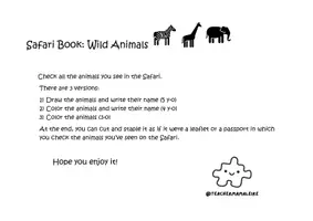 Vista previa - Hojas de trabajo - Safari Animal Book - página 1