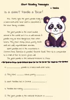 Aperçu - Feuilles d'exercices - Grade 1 Simple Short Reading Passages + tasks - Giant Panda / Compréhension écrite de 1re année - Panda géant - Page de couverture