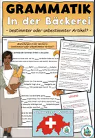 Vorschau - Arbeitsblätter - Arbeitsblatt bestimmter oder unbestimmter Artikel "In der Bäckerei" DaZ / DaF Version für die Schweiz - Deckblatt