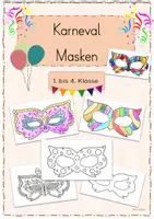 Vorschau - Mal- und Bastelvorlagen - Karneval / Fasching - Masken - Kunstunterricht - Deckblatt