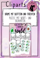 Vorschau - Bildkarten - Puzzle mit Wort- und Bildkarten der verschiedenen Bäume (Früchte und Blätter) - Deckblatt