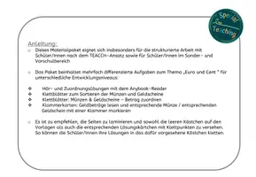 Vorschau - Fördermaterial/Inklusion - Euro und Cent - Klettaufgaben & Klammerkarten - Seite 1