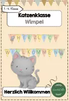 Vorschau - Bildkarten - Katzenklasse Wimpel "Herzlich Willkommen" - Deckblatt