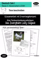 Vorschau - Klassenarbeiten - Deutsch Sek. I - Klasse 5 Klassenarbeit + EWH: Tierbeschreibung - Ein Zwerghuhn beschreiben - Deckblatt