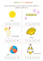 Vista previa - Hojas de trabajo - How Many Syllables? Summer Syllables Worksheets / Hojas de trabajo de sílabas de verano - página 1