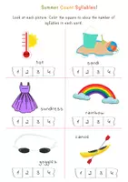 Vista previa - Hojas de trabajo - How Many Syllables? Summer Syllables Worksheets / Hojas de trabajo de sílabas de verano - página 2