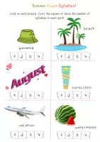 Vista previa - Hojas de trabajo - How Many Syllables? Summer Syllables Worksheets / Hojas de trabajo de sílabas de verano - página 3