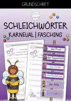 Vorschau - Arbeitsblätter - Schleichwörter | Schleichdiktat | Laufdiktat | Karneval|Fasching | Grundschrift - Deckblatt