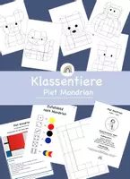 Vorschau - Mal- und Bastelvorlagen - Piet Mondrian Klassentiere - Deckblatt