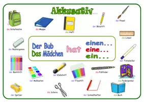 Vorschau - Arbeitsblätter - DaZ/ DaF Grammatik Akkusativ Sprechübung (haben/hat mit Schulsachen) unbest.Artikel - Seite 1