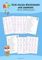 Vorschau - Arbeitsblätter - Ei/ei, Au/au, Worttreppen und Leseblatt, Zwielaute - Deckblatt