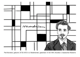 Vorschau - Mal- und Bastelvorlagen - KUNST zum Ausmalen: Ausmalbild zu Piet Mondrian (PDF) - Seite 1