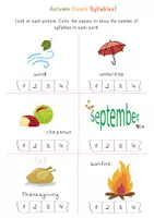Aperçu - Feuilles d'exercices - How Many Syllables? Autumn Syllables Worksheets / Combien de syllabes ? Feuilles d'exercices sur les syllabes d'automne - Page 2