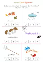 Aperçu - Feuilles d'exercices - How Many Syllables? Autumn Syllables Worksheets / Combien de syllabes ? Feuilles d'exercices sur les syllabes d'automne - Page 3