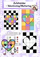 Vorschau - Mal- und Bastelvorlagen - Zufallsbilder Valentinstag, Kunst Grundschule - Deckblatt