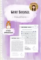 Vorschau - Arbeitsblätter - Wort Suchsel: Haustiere (4-fach differenziert) - Deckblatt