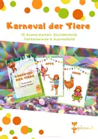 Vorschau - Stundenentwürfe - ,Karneval der Tiere' - Yoga-Karten & Stundenidee, Entspannung - Deckblatt