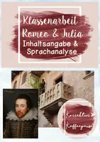 Vorschau - Test - Klassenarbeit / Lernzielkontrolle mit EHZ – Drama untersuchen – "Romeo und Julia" (Shakespeare) - Inhaltsangabe, Sprachanalyse - Klasse 7/8 - Deckblatt