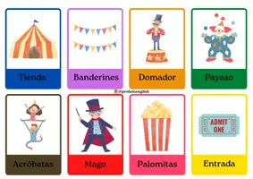 Vista previa - Tarjetas / Manipulativos - ¡Flashcards del Circo! - página 3