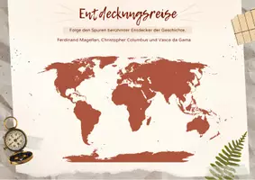 Vorschau - Stundenentwürfe - Entdeckungsreise - Folge den Spuren berühmter Entdecker der Geschichte. Ferdinand Magellan, Christopher Columbus und Vasco da Gama - Deckblatt