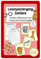 Vorschau - Arbeitsblätter - Lesespaziergang Zootiere (3-fach differenziert, Klasse 1-2) - Deckblatt