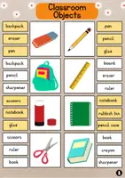 Vorschau - Fördermaterial/Inklusion - Classroom Objects Klammerkarten | School Things Clip Cards | Vocabulary - Seite 1